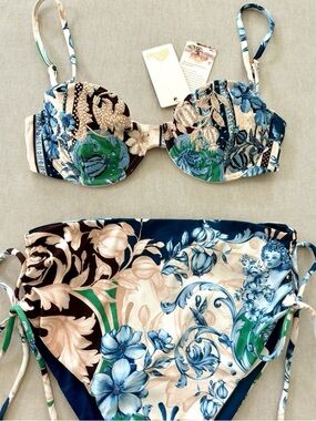 Agua by Agua Bendita Floral Blue Green Cream Bikini Set